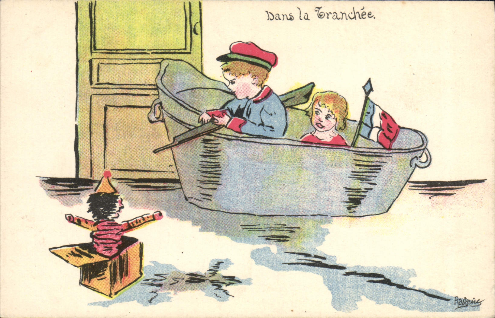 CPA Militaria Enfants Dans la Tranchee Orphelinat des Armees 