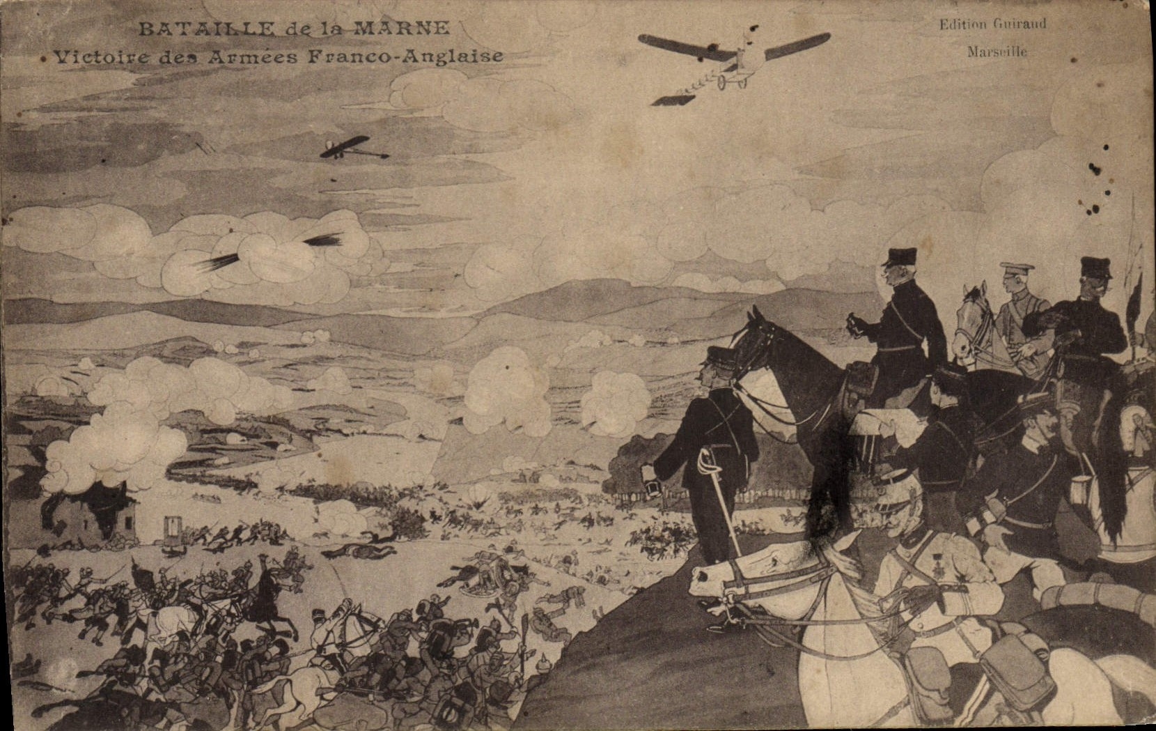CPA Militaria Bataille de la Marne Victoire des armees Franco Anglaise Avion 