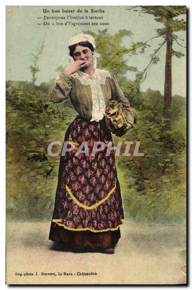 CPA Folklore Un bon baiser de la Sarthe 