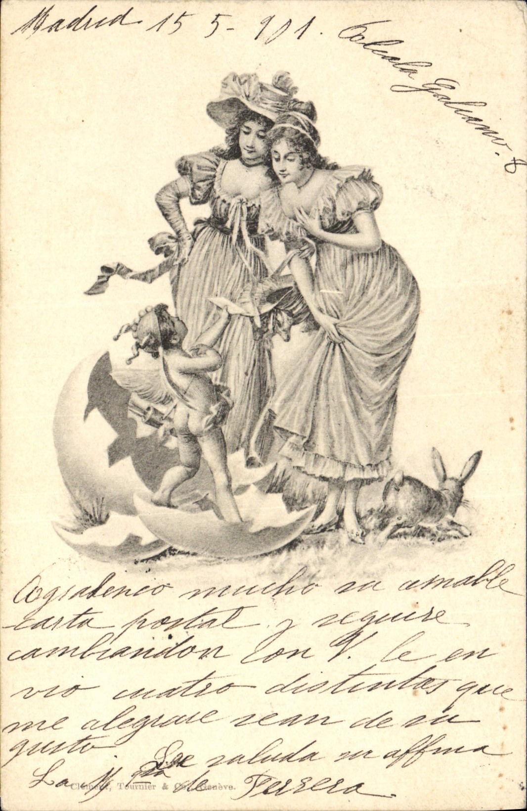 CPA Fantaisie Illustrateur Femmes Ange Lapin 