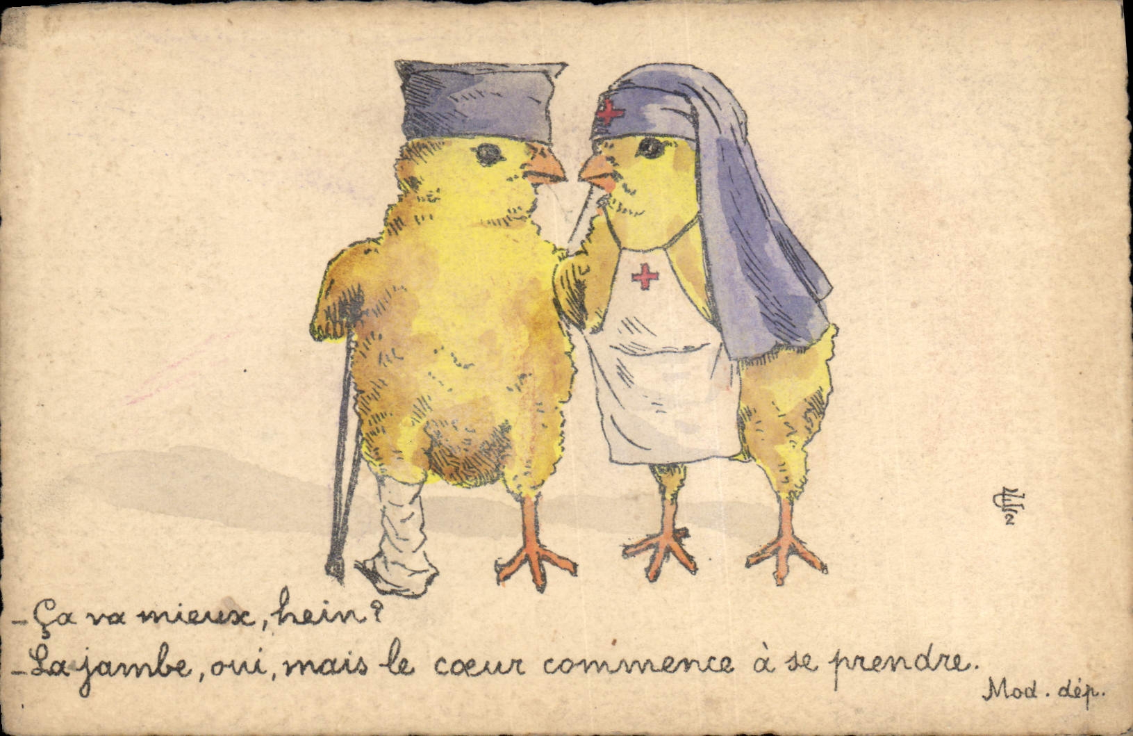 CPA Fantaisie Illustrateur Poussins Infirmiere 