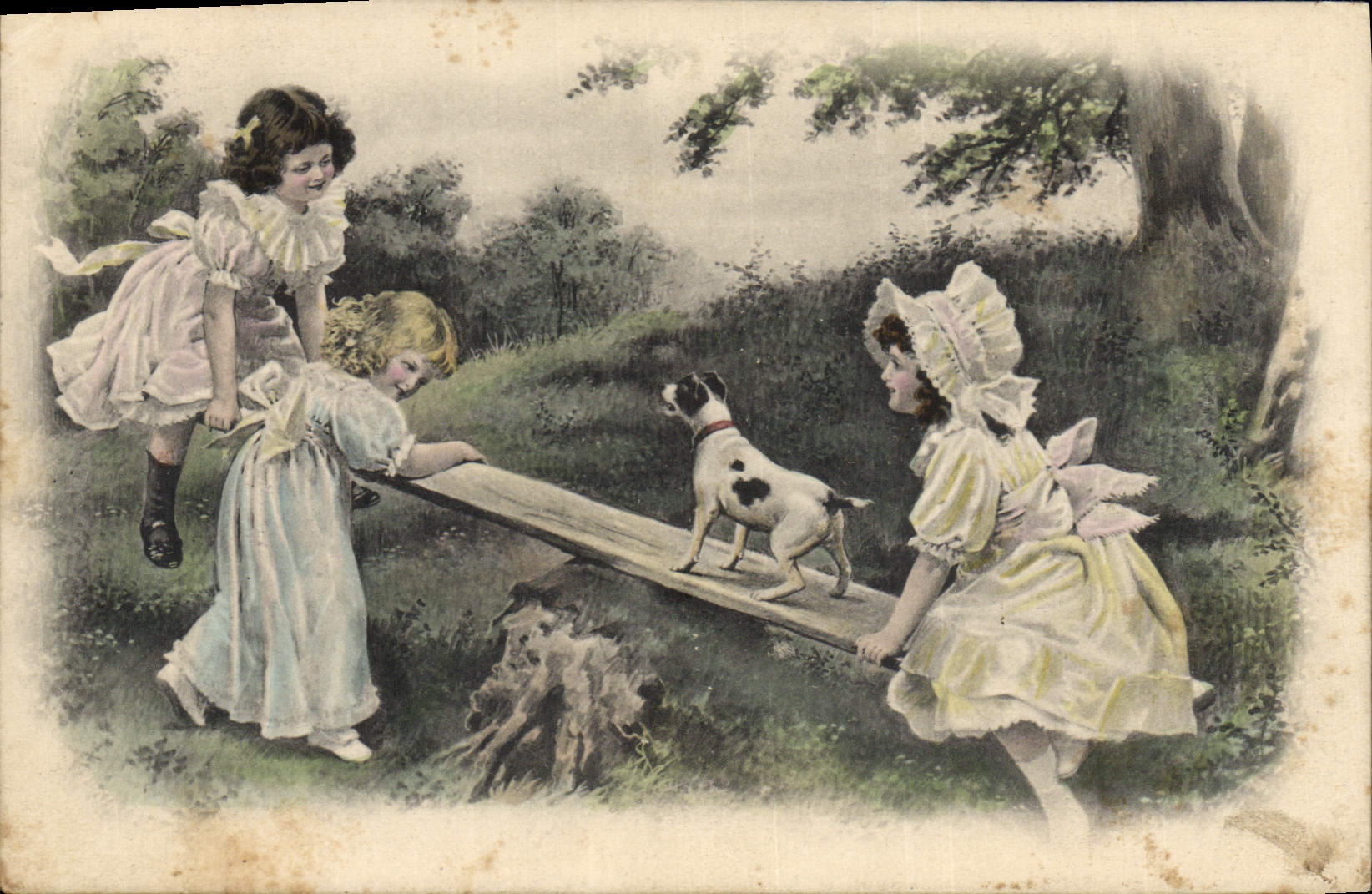 CPA Fantaisie Illustrateur Enfants Balancoire Chien 