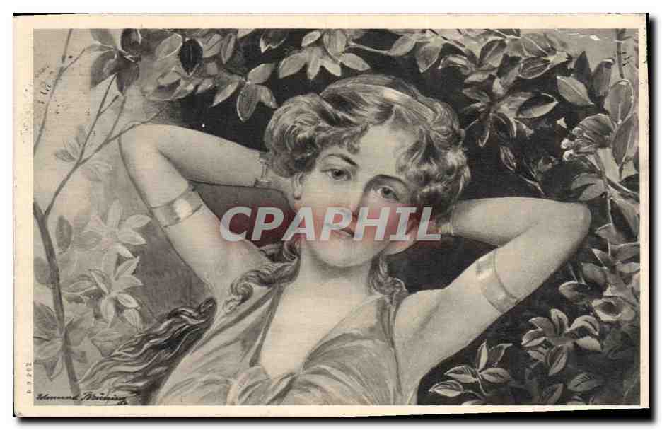 Jeune femme au milieu des feuillages — dessin de M. Bernard Binning — n° 1902