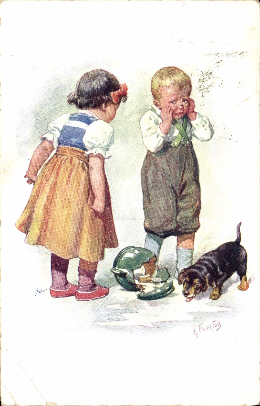 CPA Fantaisie Illustrateur Enfants Chien 