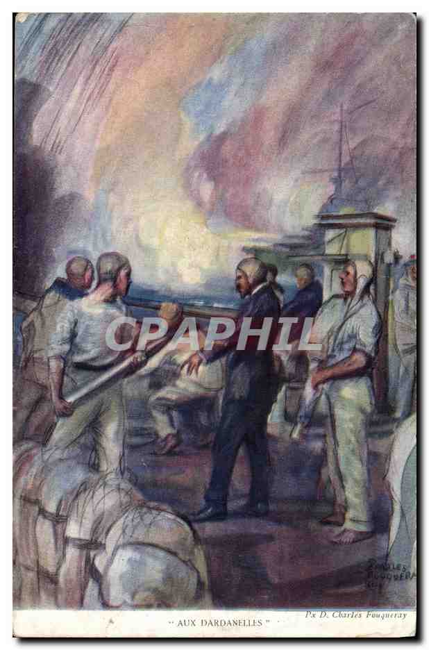 CPA Fantaisie Illustrateur Aux Dardanelles Fouqeray Marins Militaria 