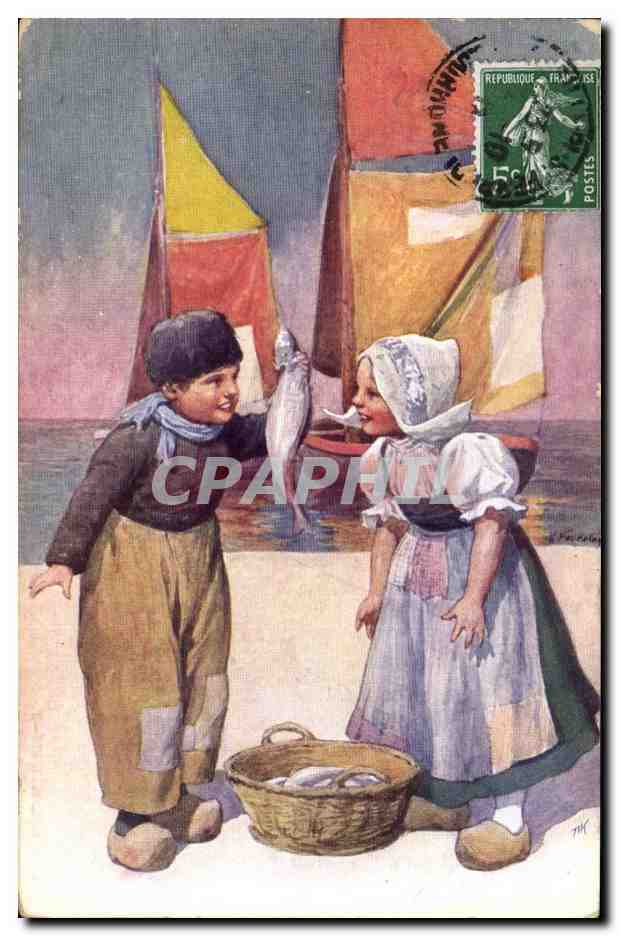 CPA Fantaisie Illustrateur Enfants Hollande Bateau 