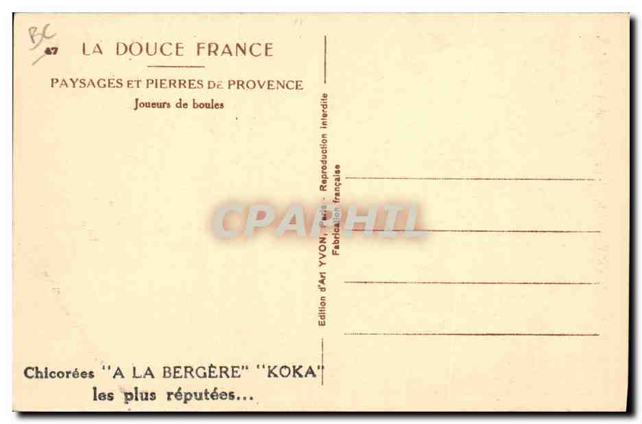 CPA Petanque Provence Joueurs de Boules  — Rückseite