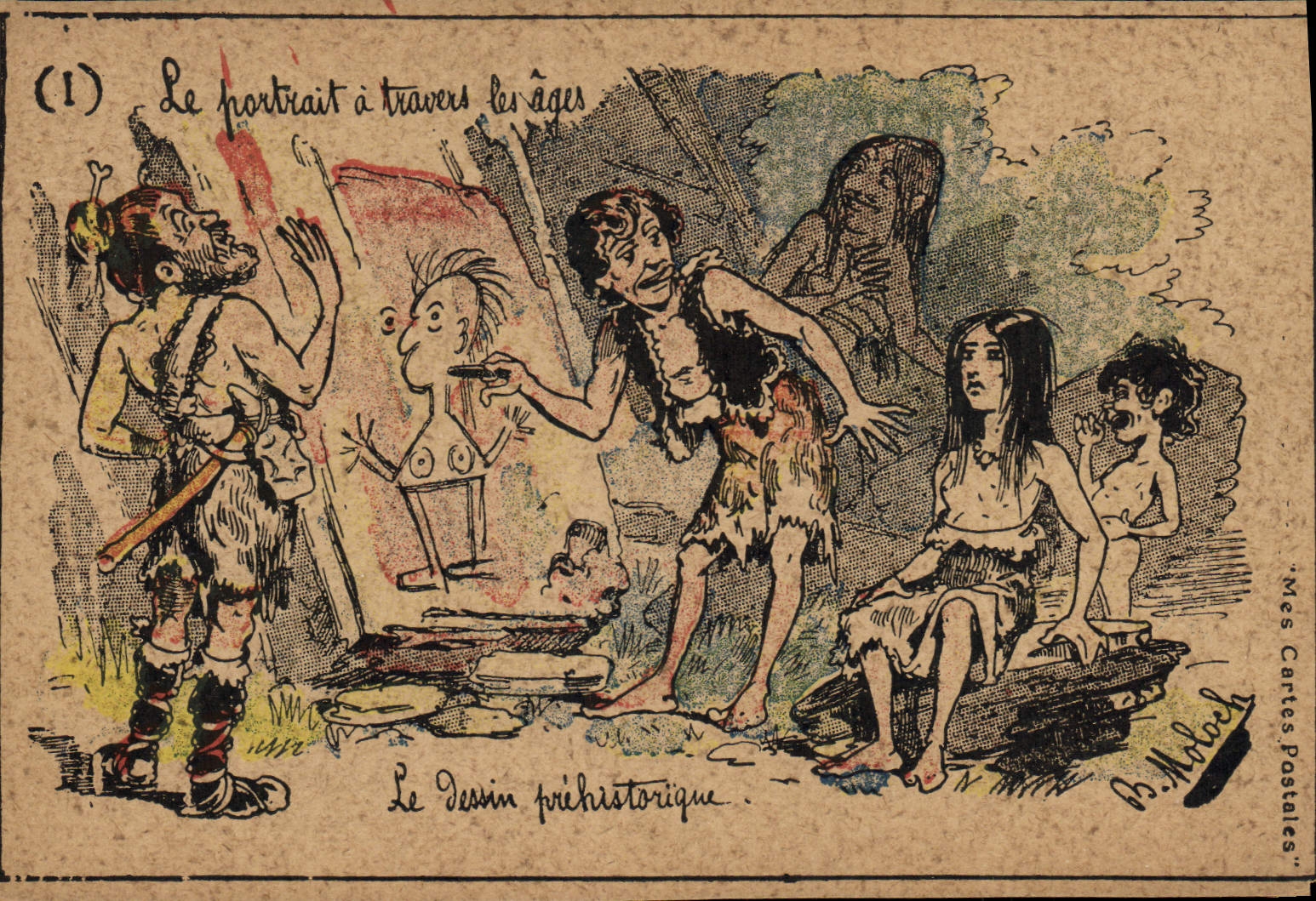 CPA Fantaisie Illustrateur Le portrait a travers les ages Le dessin prehistorique 