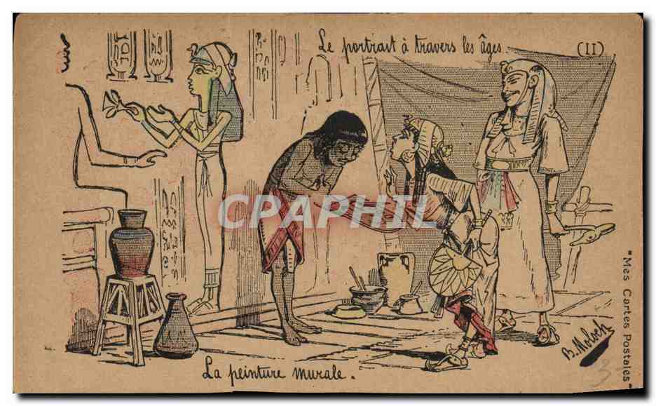 CPA Fantaisie Illustrateur Le portrait a travers les ages la peinture murale Egypte Egypt 