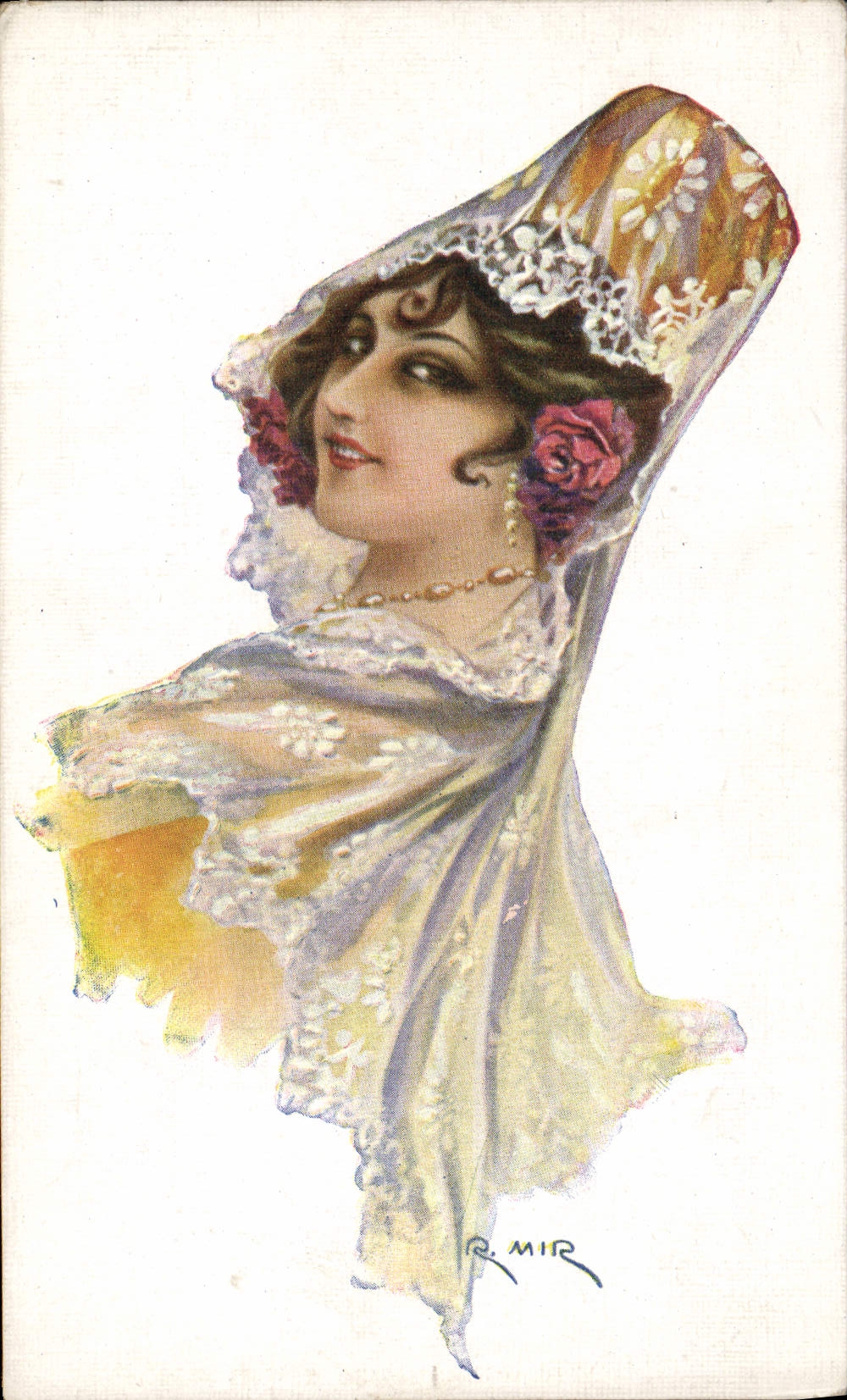 Femme en mantille — R. Mir — Édition N. Coll Solletà, Barcelone