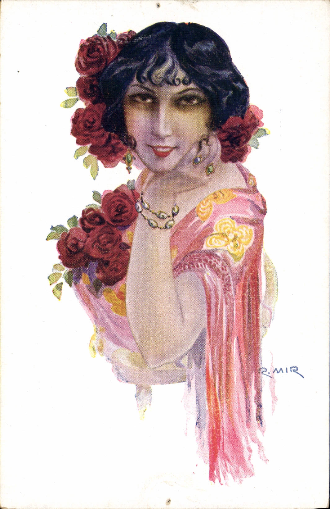Femme aux roses — illustration de R. Mir — Éditions Victoria, Barcelone, n° 138