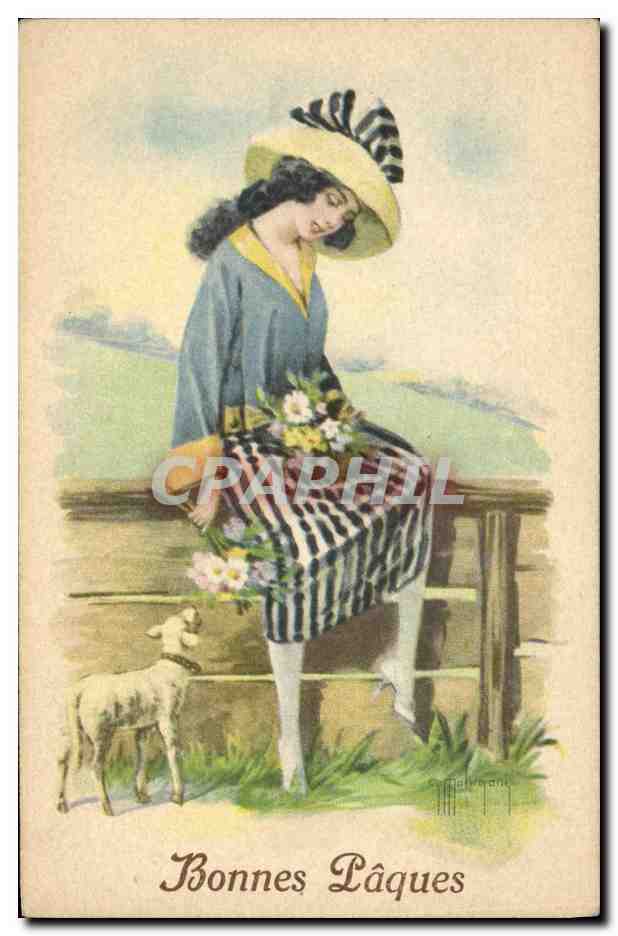 CPA Fantaisie Illustrateur Molugani Femme Paques Mouton 