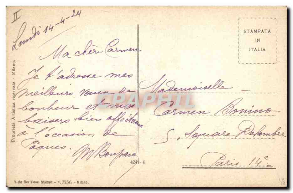 CPA Fantaisie Illustrateur Molugani Femme Paques Mouton  — Rückseite