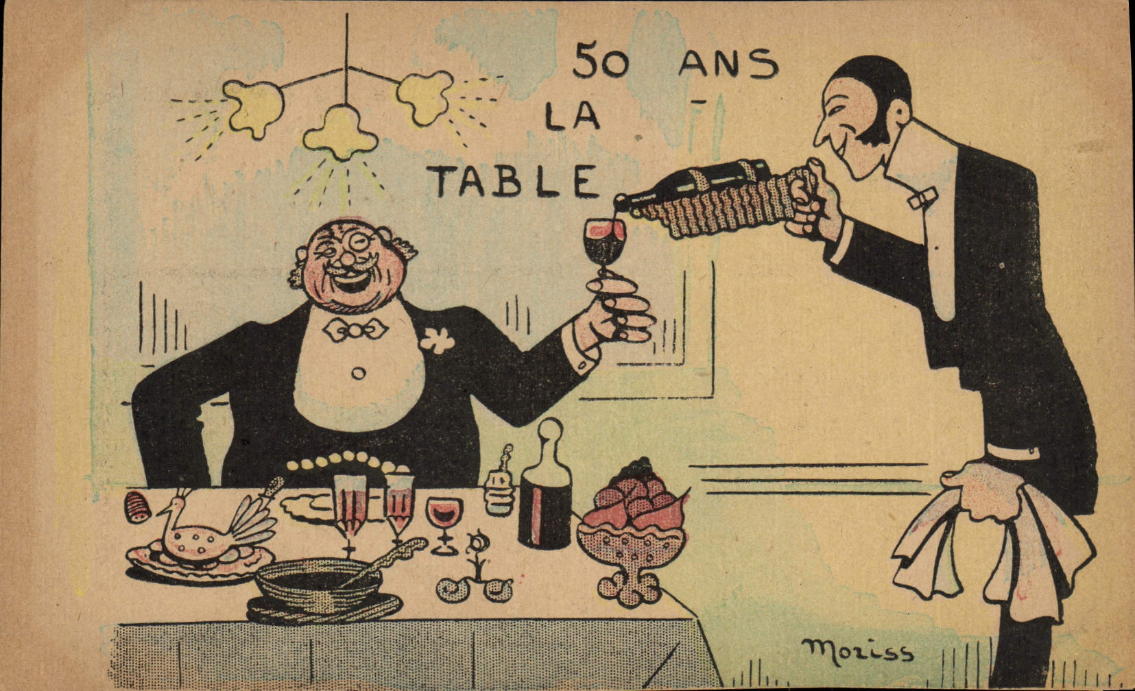 CPA Fantaisie Illustrateur Moriss 50 ans la table 