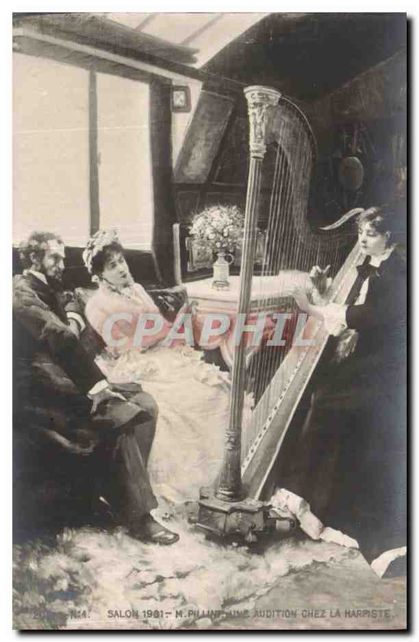 CPA Salon 1901 Pillini Audition chez le harpiste Harpe 