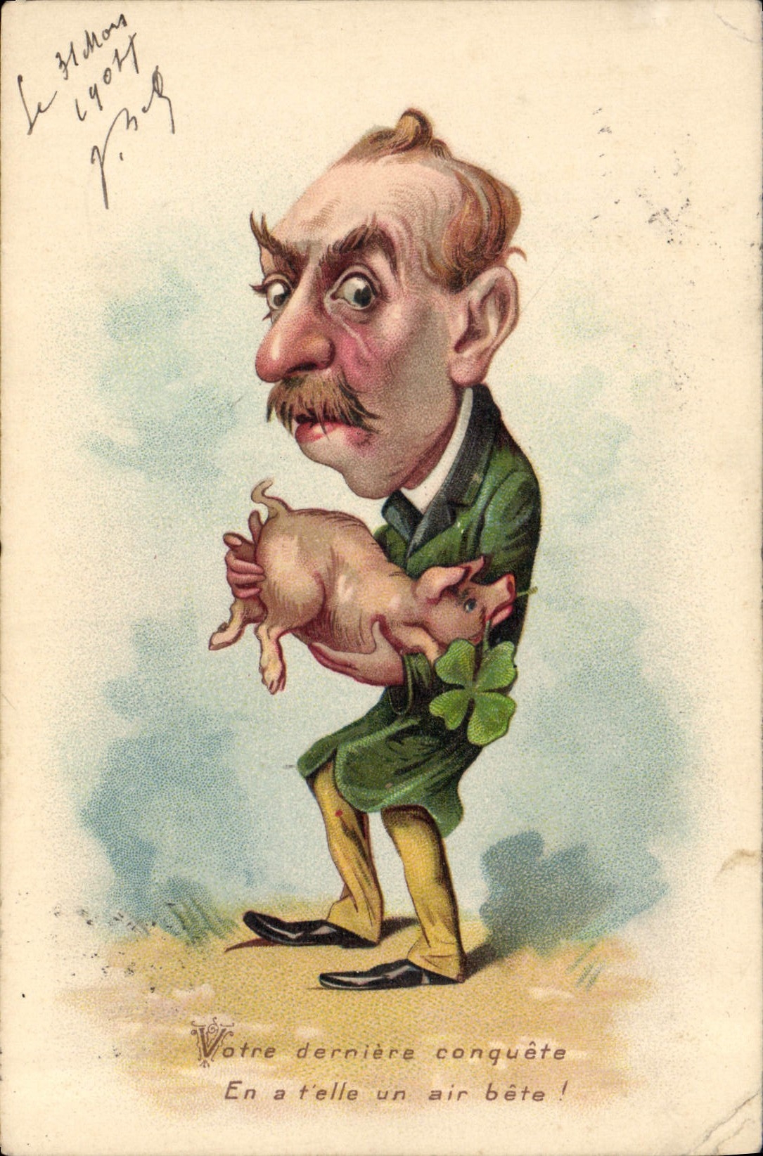 CPA Cochon Porc Homme Votre derniere conquete