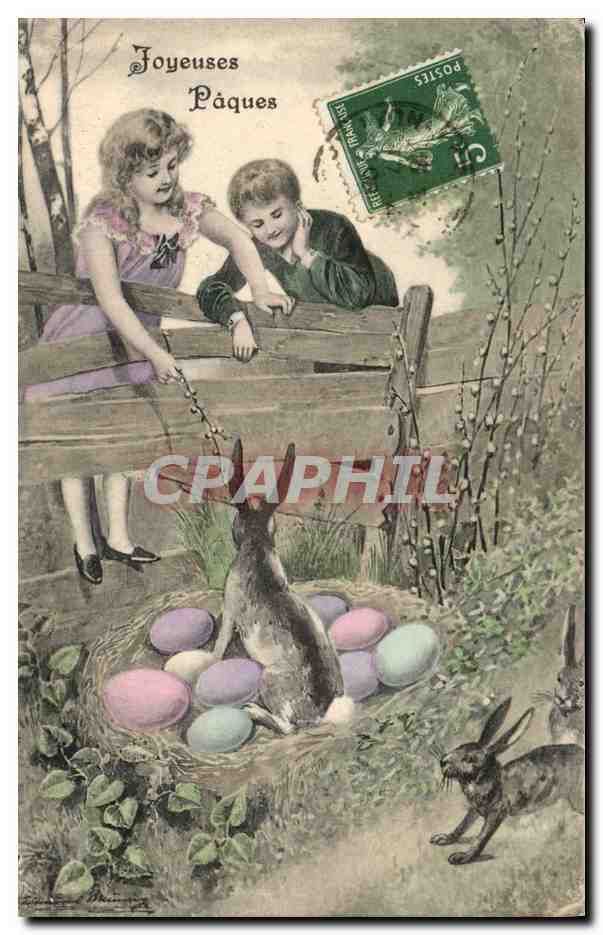 CPA Lapin Lapins Enfant Paques
