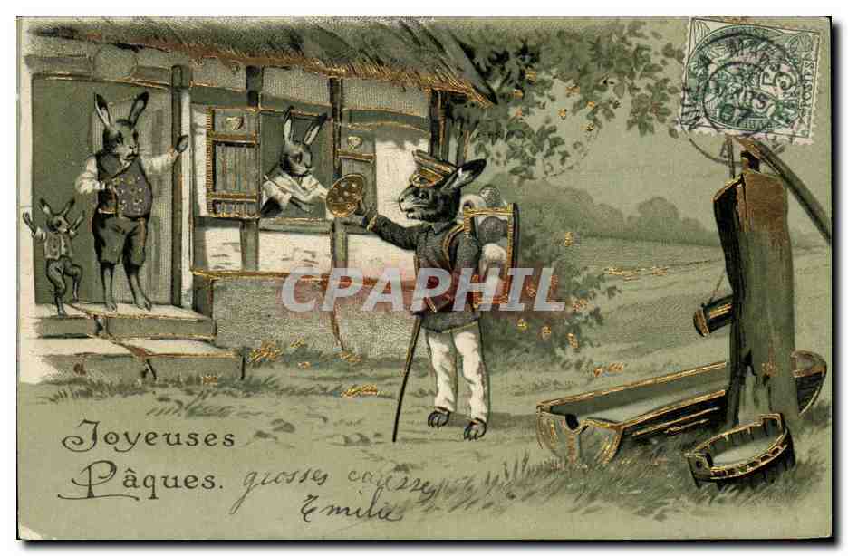 Pâques — lapins en costume — éditeur non visible