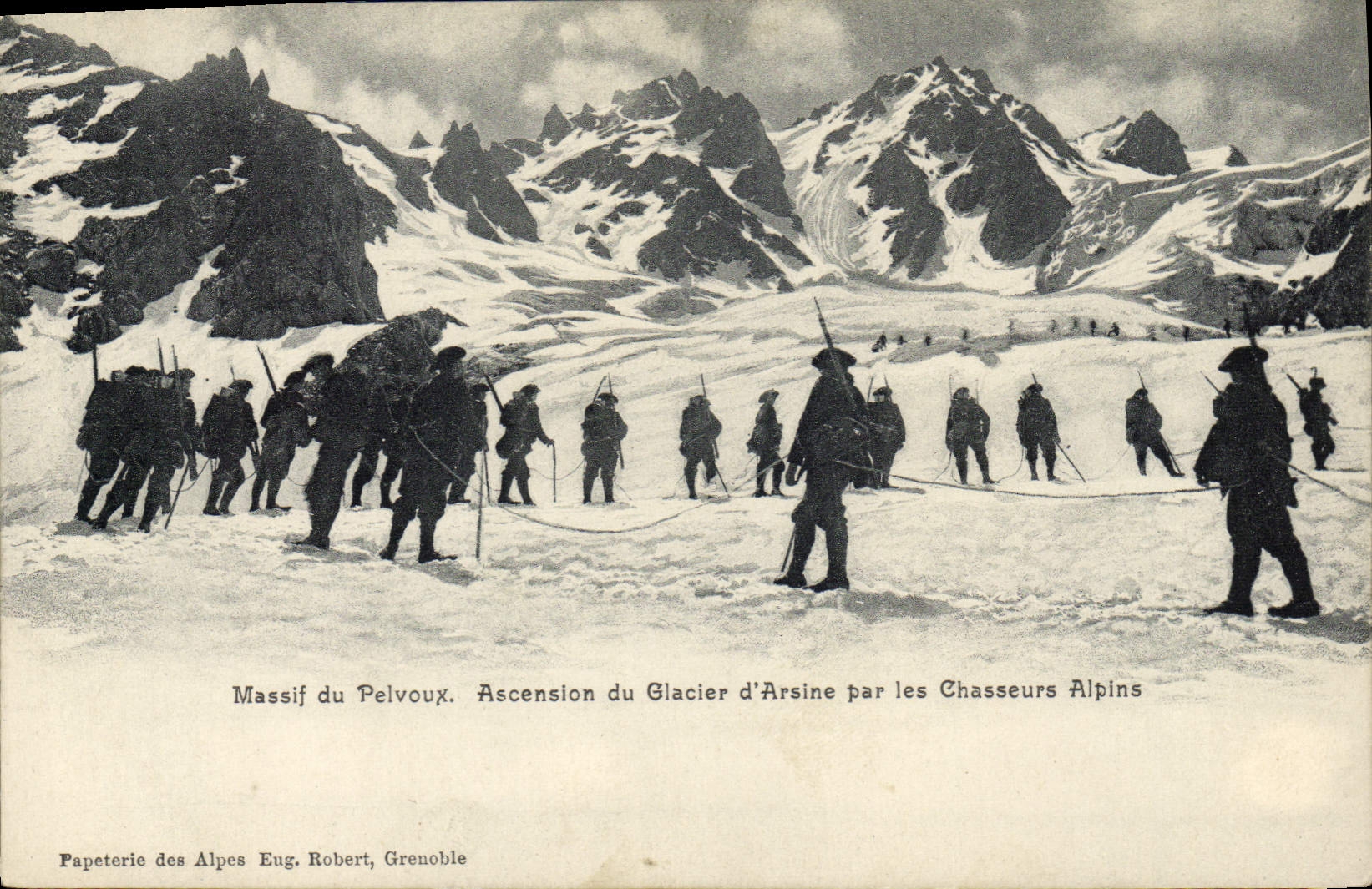 Massif del Pelvoux — Ascensión del Glaciar d'Arsine por los Alpinos — Papeterie des Alpes Eug. Robert, Grenoble
