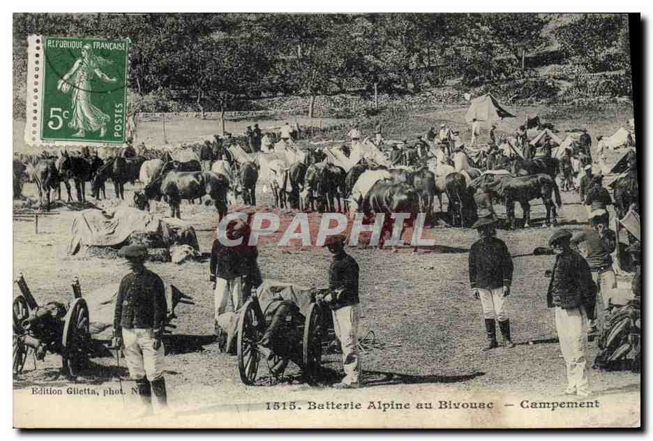 Batterie Alpine au Bivouac — Campement — Édition Giletta, phot. N° 1515