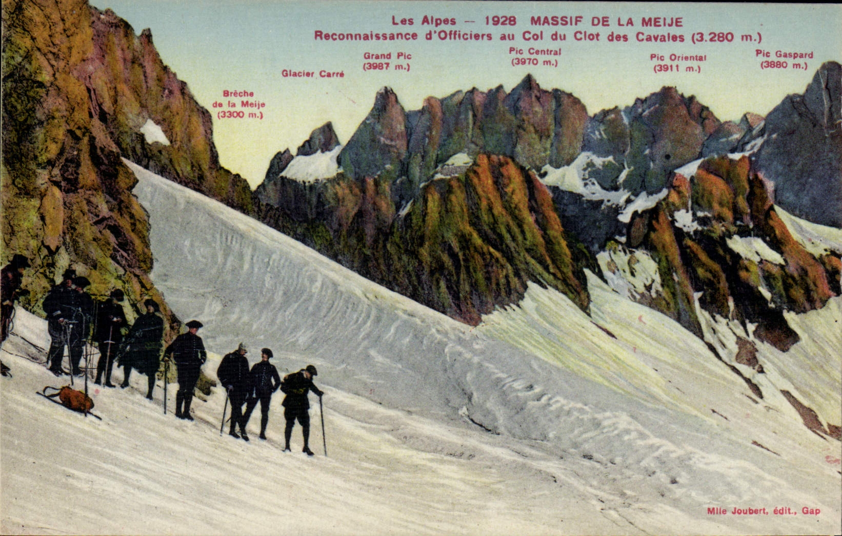 CPA Militaria Chasseurs Alpins Massif de la Meije Reconnaissance d'officiers au Col du clot des Cavales 