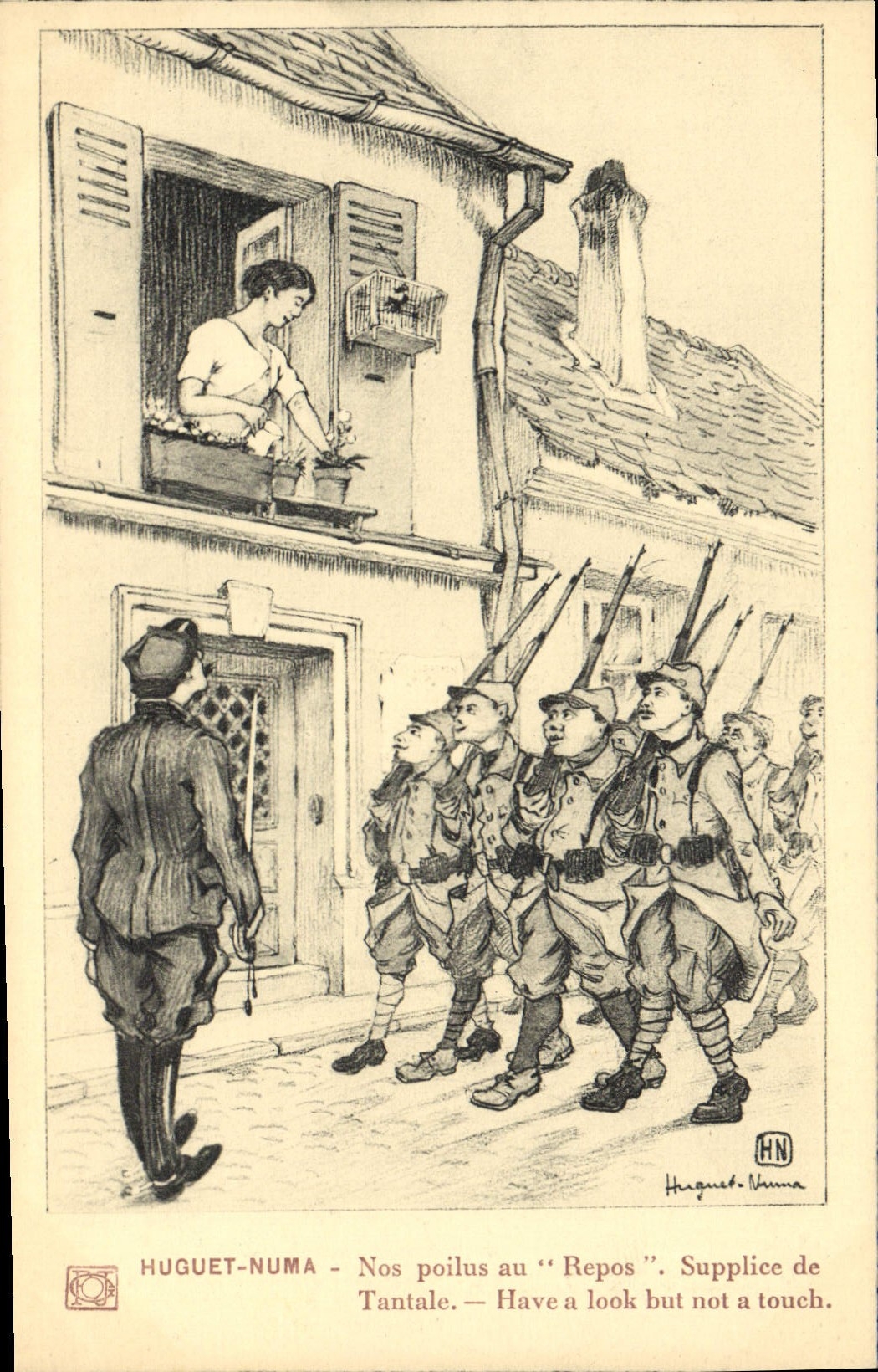 CPA Militaria Huguet Numa Nos poilus au repos Supplice de Tantale 
