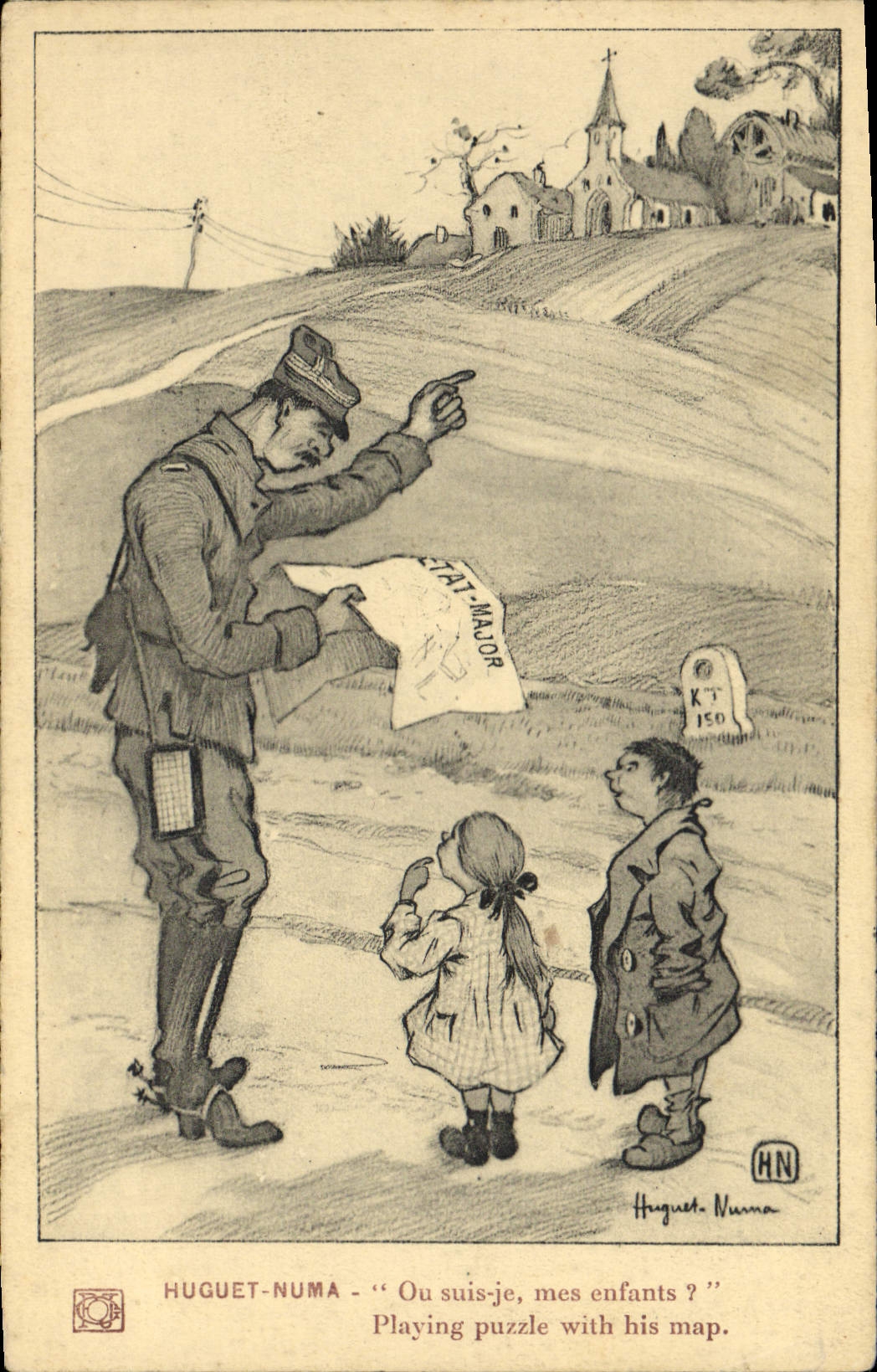 CPA Militaria Huguet Numa Ou suis je mes enfants ? 
