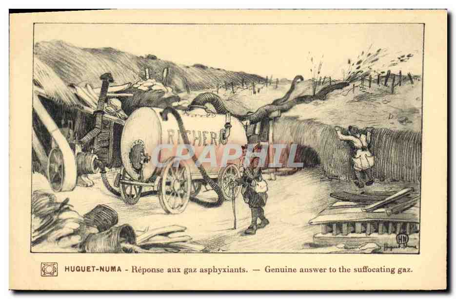 CPA Militaria Huguet Numa Reponse aux gaz asphyxiants 
