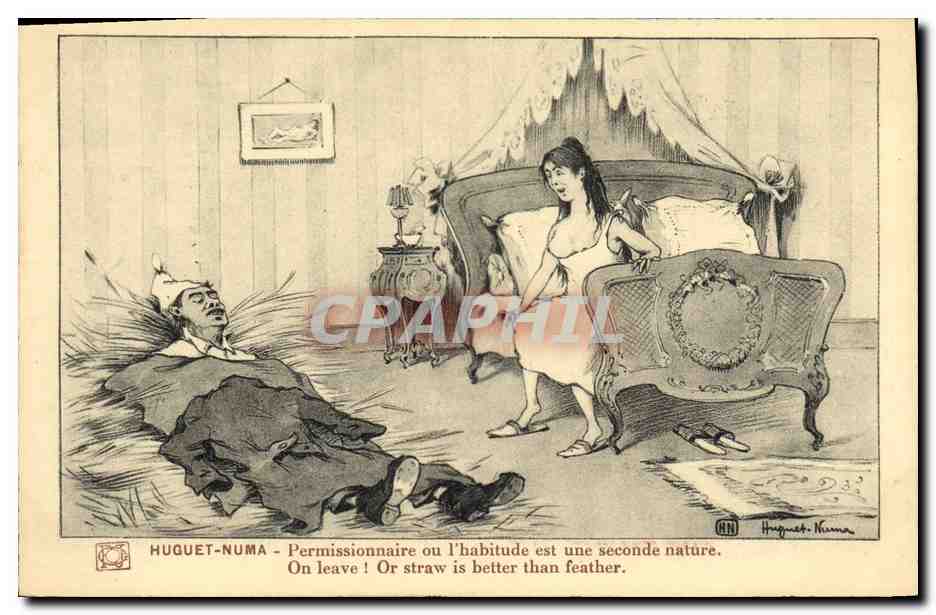 CPA Militaria Huguet Numa Permissionnaire ou l'habitude est une seconde nature 