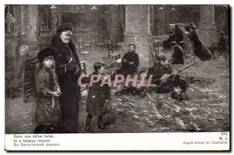 CPA Militaria Dans une eglise belge Simont 