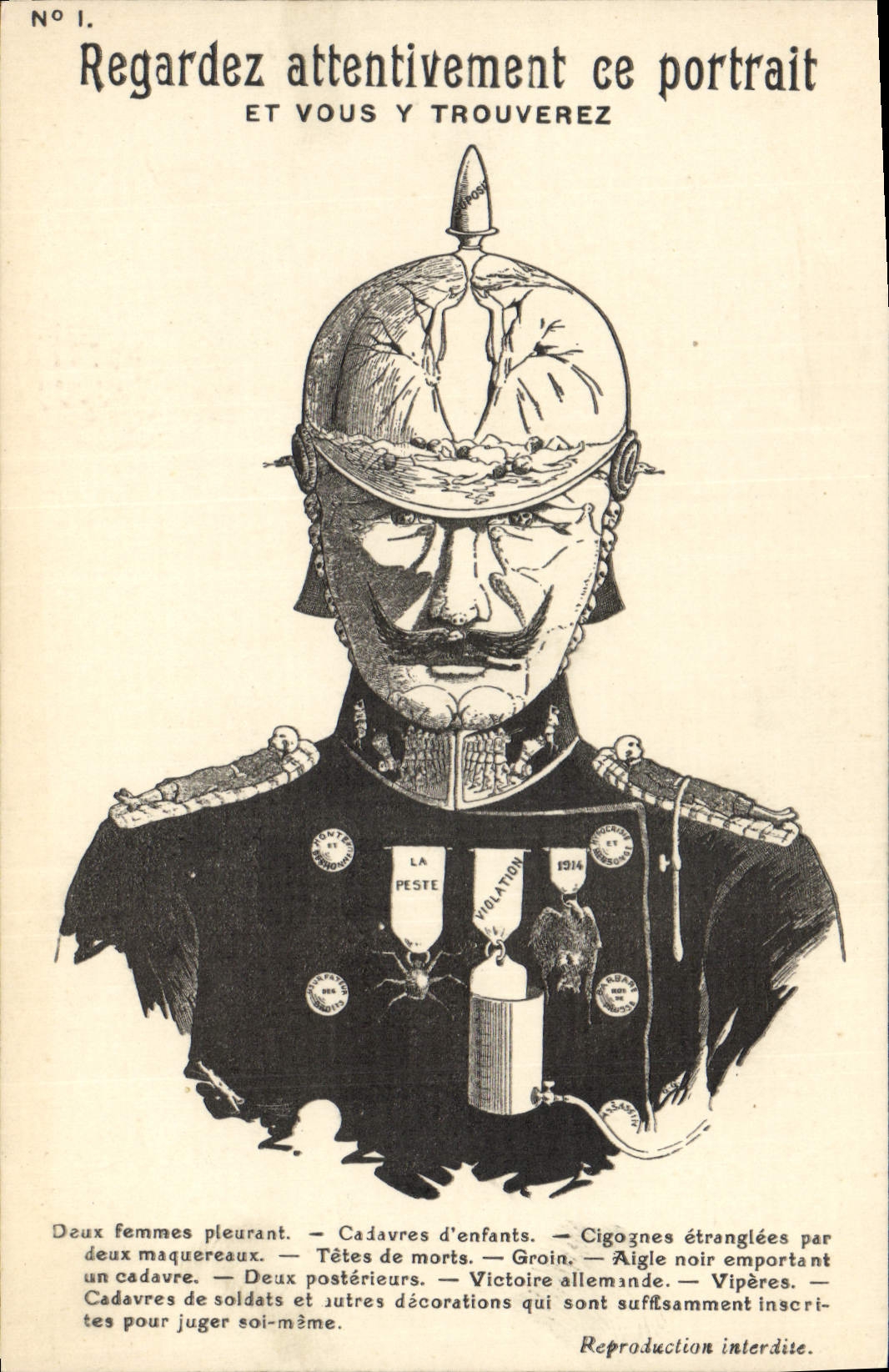 Portrait satirique d'un officier allemand — No 1 — éditeur non visible
