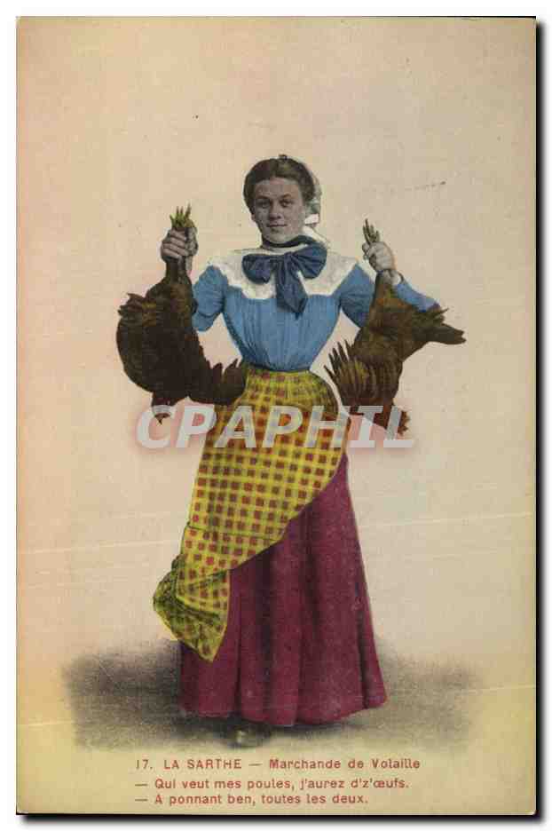 CPA Folklore La Sarthe Marchande de volailles 