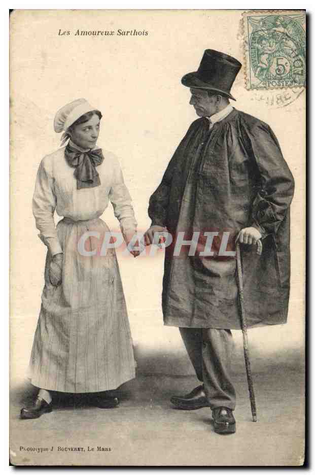 CPA Folklore Les amoureux Sarthois 