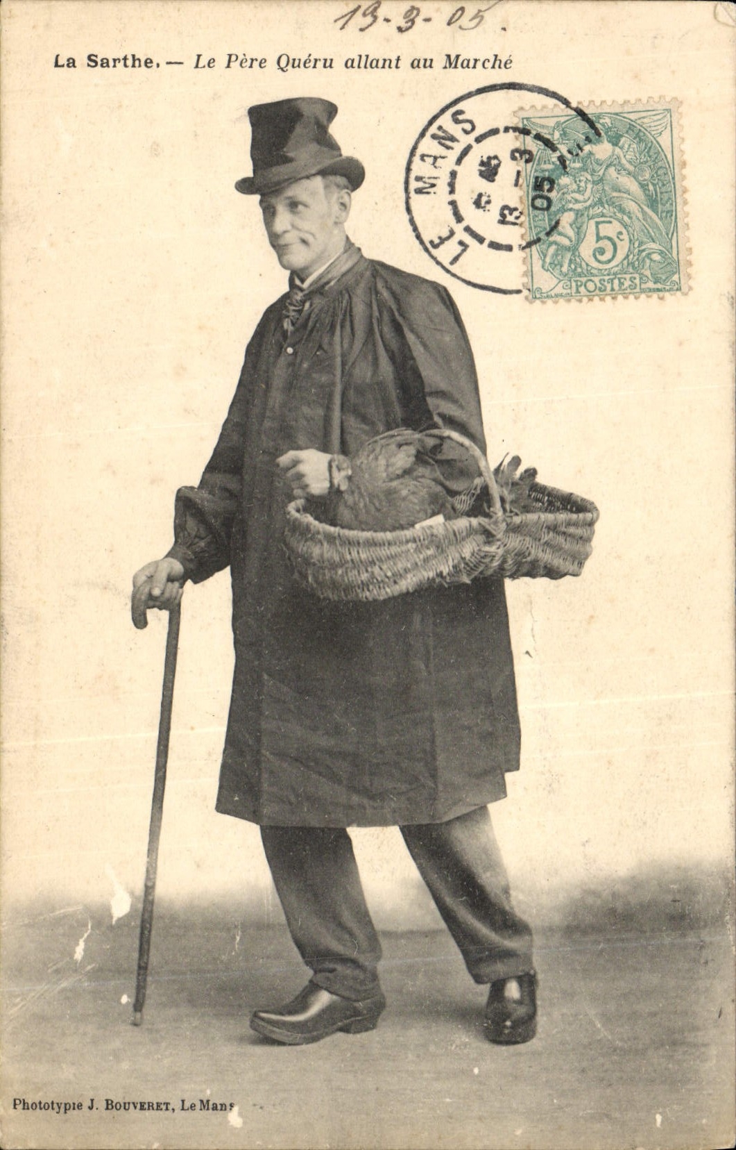 CPA Folklore La Sarthe Le Pere Queru allant au Marche 
