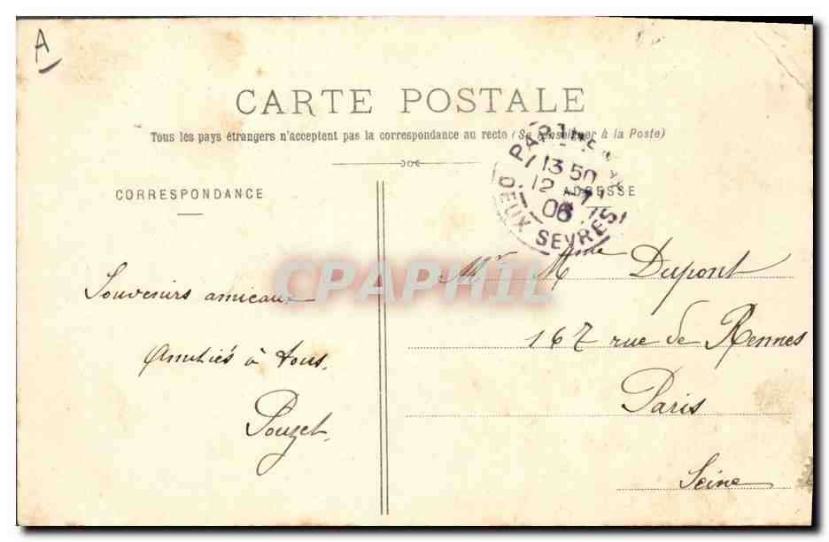 CPA Folklore Souvenir des Fetes de Charite 1906 A Parthenay  — Verso