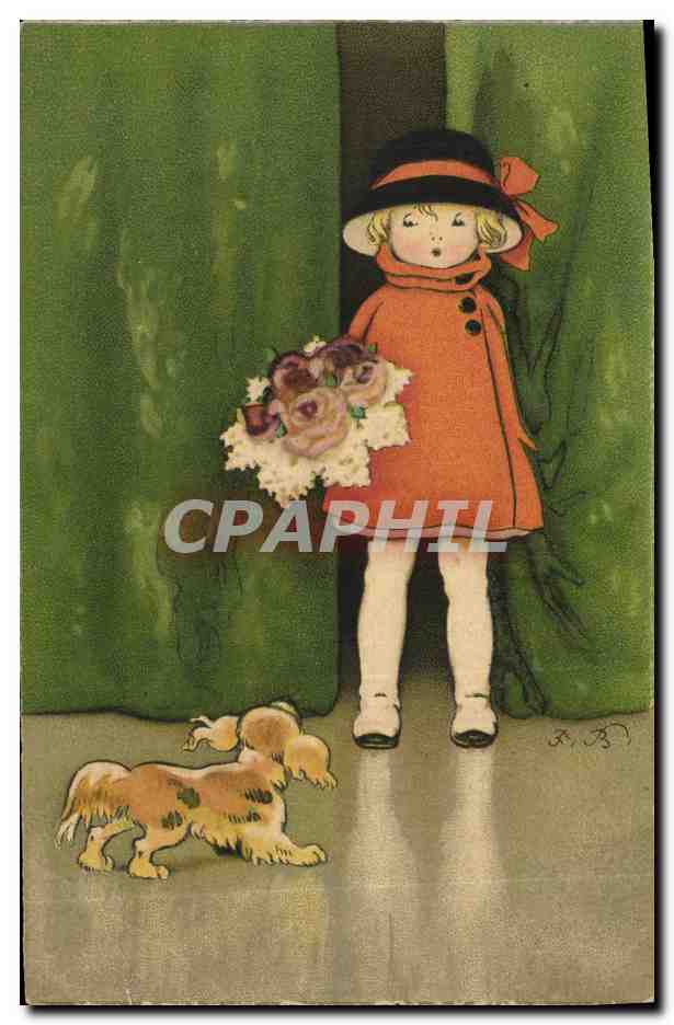 CPA Fantaisie Illustrateur Enfant Chien 