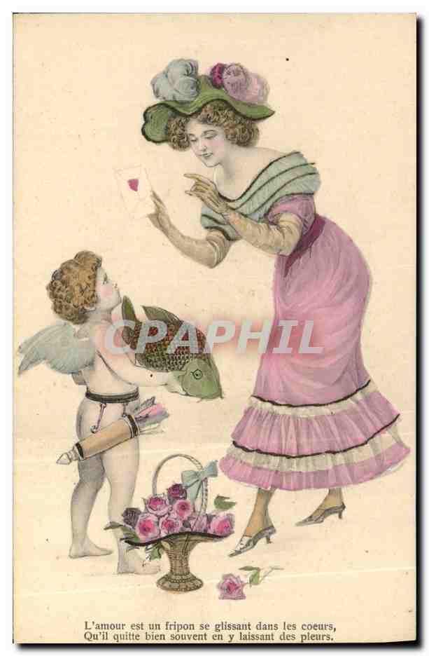 CPA Fantaisie Illustrateur Femme Ange Poisson L'amour est un fripon 