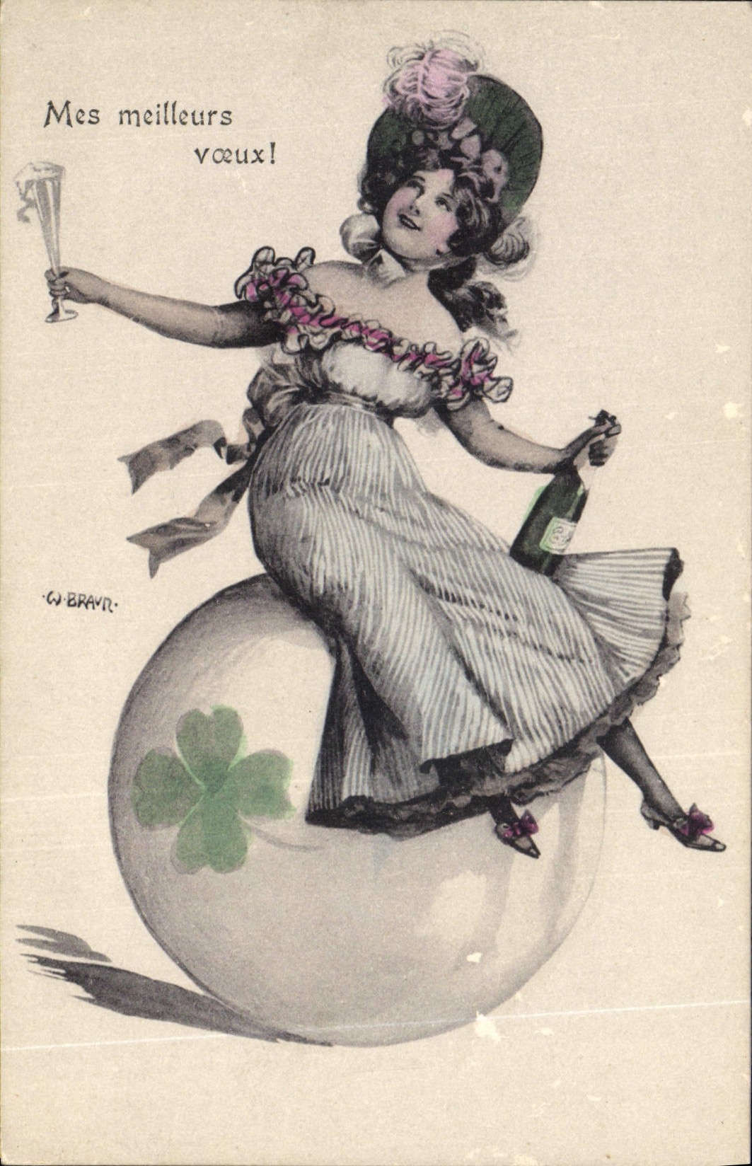 CPA Fantaisie Illustrateur Femme Trefle 