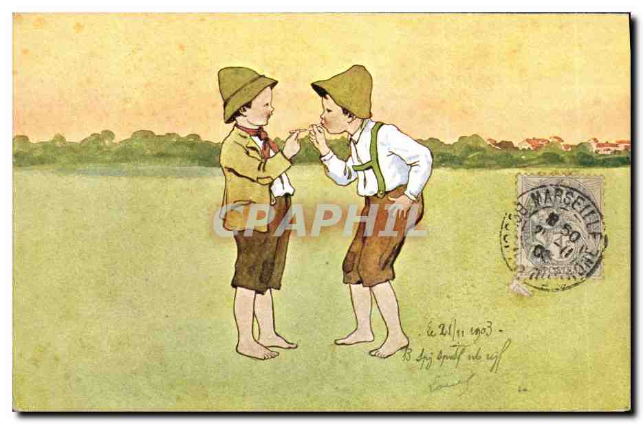 CPA Fantaisie Illustrateur Enfants Cigarette Tabac 