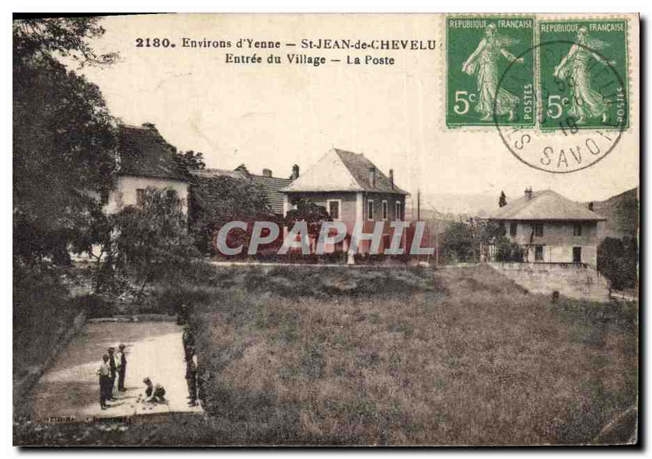 CPA Petanque Environs d'Yenne St Jean de Chevelu Entree du village la Poste 