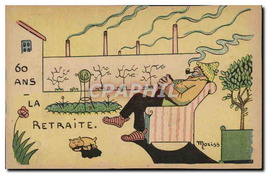 CPA Fantaisie Illustrateur 60 ans la retraite Moriss 