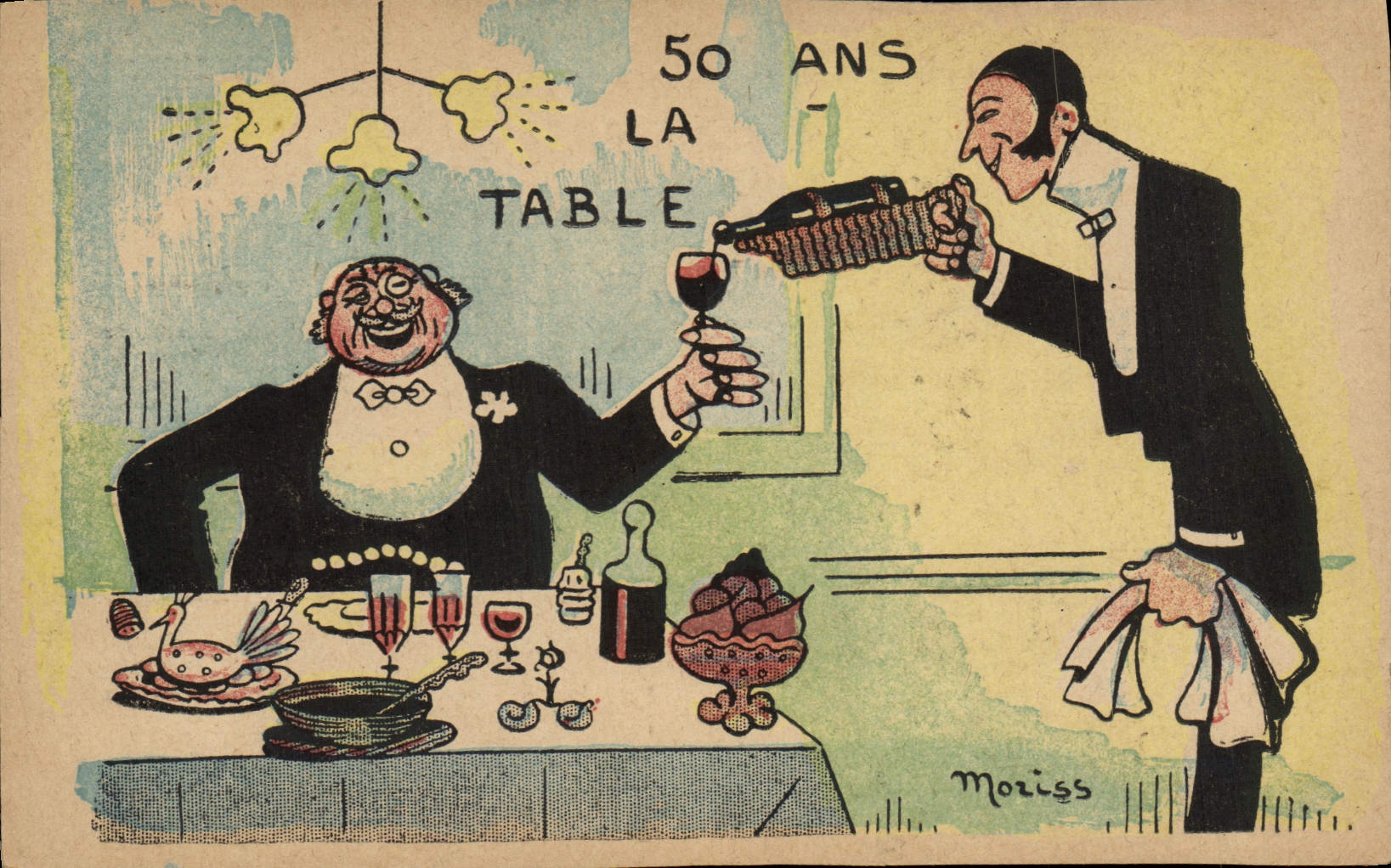 CPA Fantaisie Illustrateur 50 ans La table Moriss 