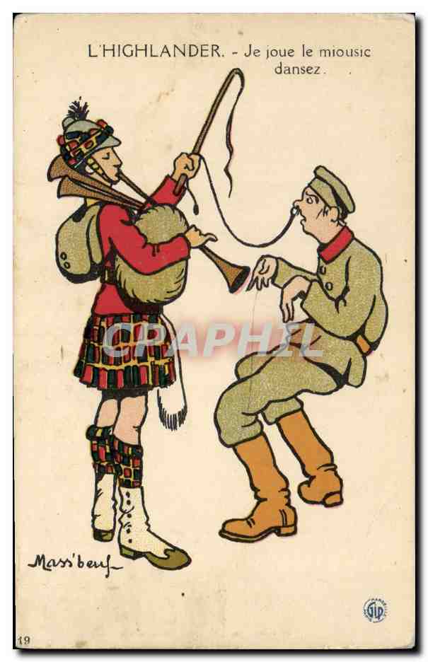 CPA Fantaisie Illustrateur L'Highlander Je joue le miousic dansez 