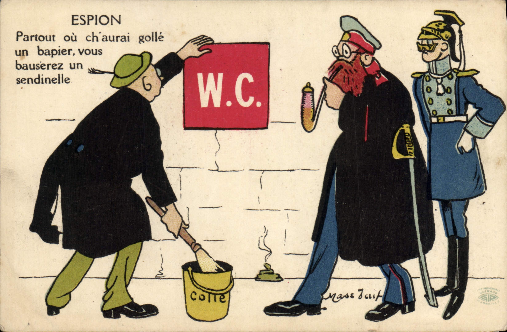 CPA Fantaisie Illustrateur Espion WC 