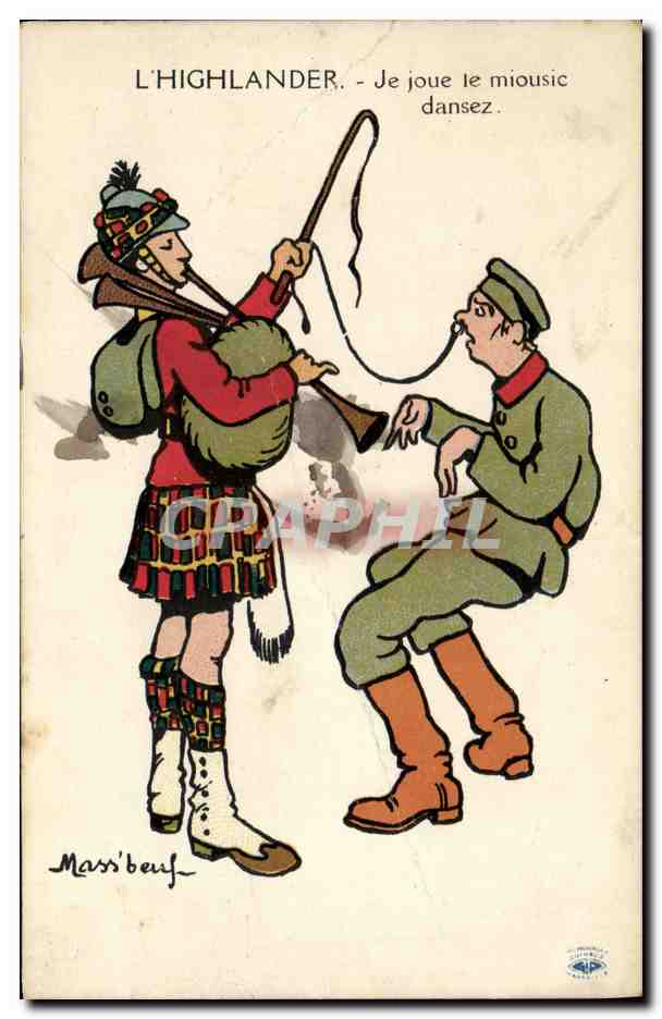 CPA Fantaisie Illustrateur L'Highlander Je joue le miousic dansez 