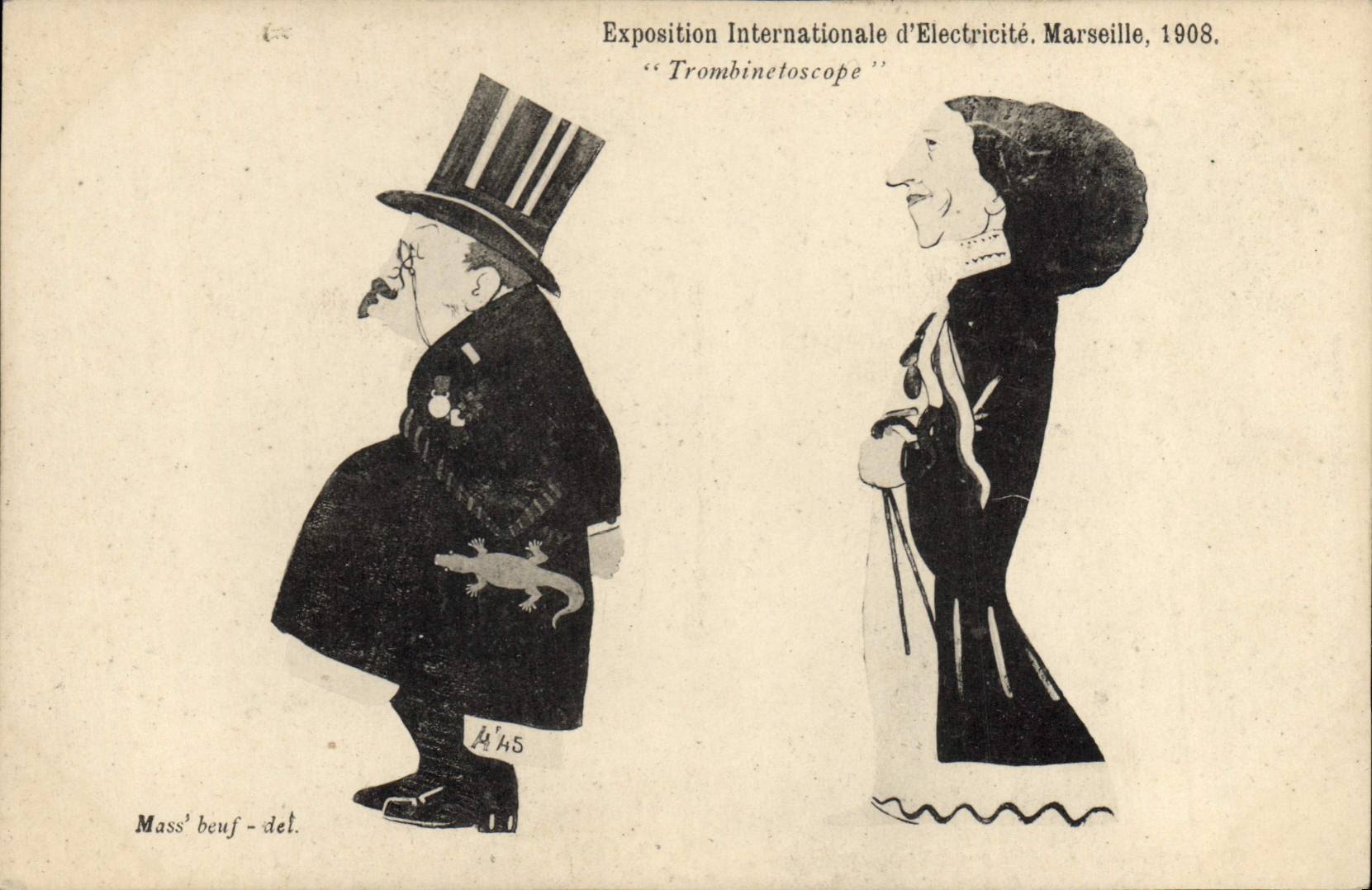 CPA Fantaisie Illustrateur Exposition Internationale d'Electricite Marseille 1908 Trombinetoscope 