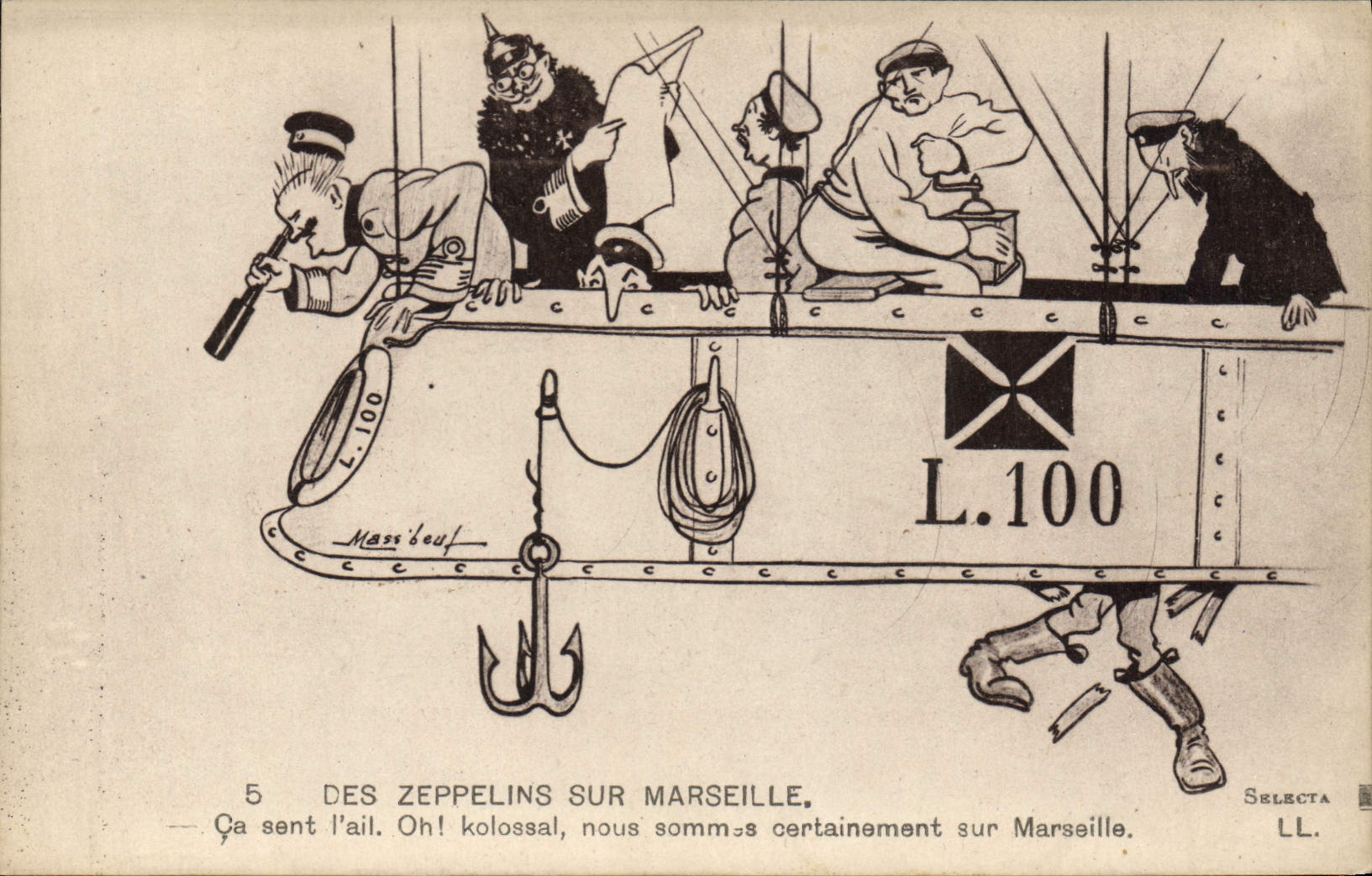 CPA Fantaisie Illustrateur Des zeppelins sur Marseille Dirigeable Militaria 