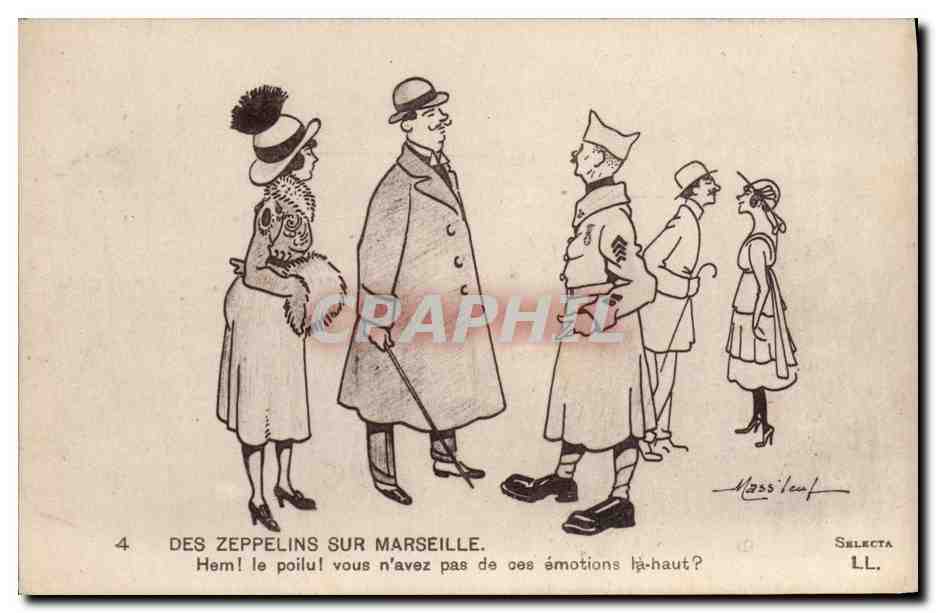 Des Zeppelins sur Marseille — caricature — Massé / Selecta LL.