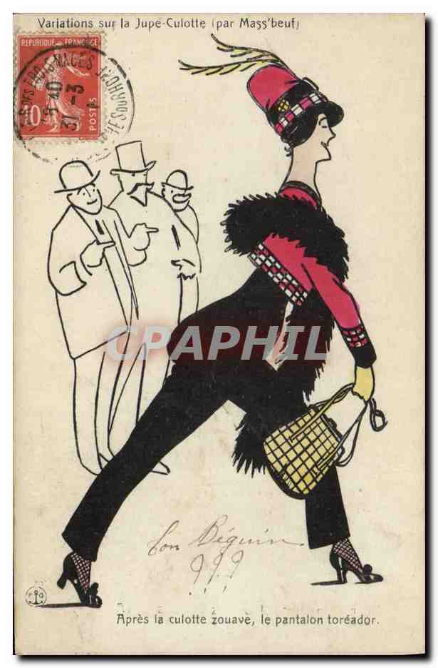 CPA Fantaisie Illustrateur Variations sur la jupe culotte par Mass Beuf Culotte Zouave Pantalon Toreador 