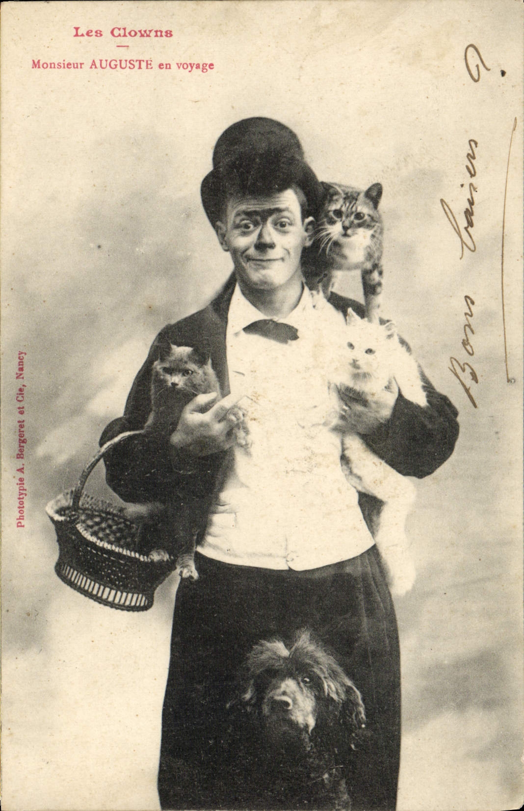 Les Clowns — Monsieur AUGUSTE en voyage — Phototypie A. Bergeret et Cie, Nancy